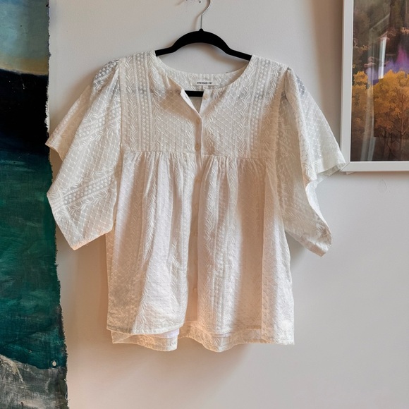 Emerson Fry Marion Blouse White Embroidered Flutter Sleeve Large - Picture 2 of 6